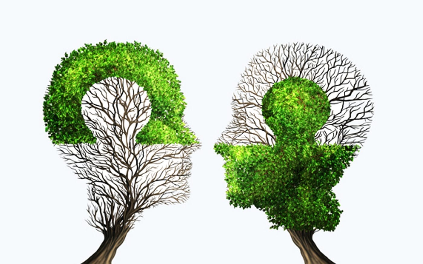 Two facing profiles, illustrating connection