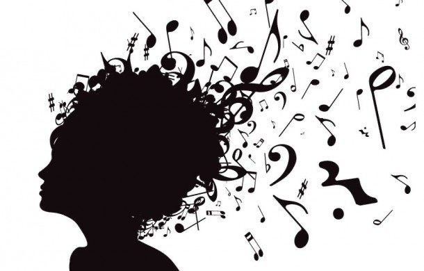 A silhouette with musical notes