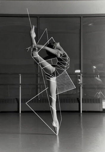 Geometric lines traced over a dancer's posture